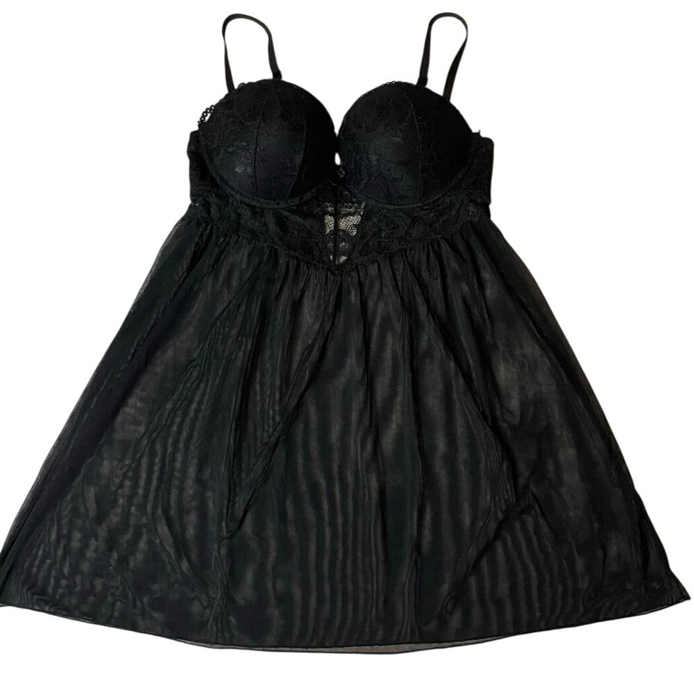 H&M Whimsy Goth Black Floral Lace Push Up Sexy Underwire Teddy Lingerie Size 10